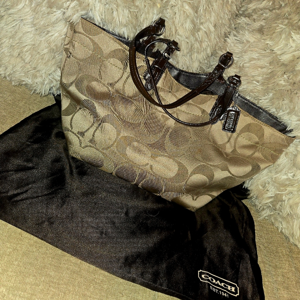 Coach Tan and Brown Signature Tote